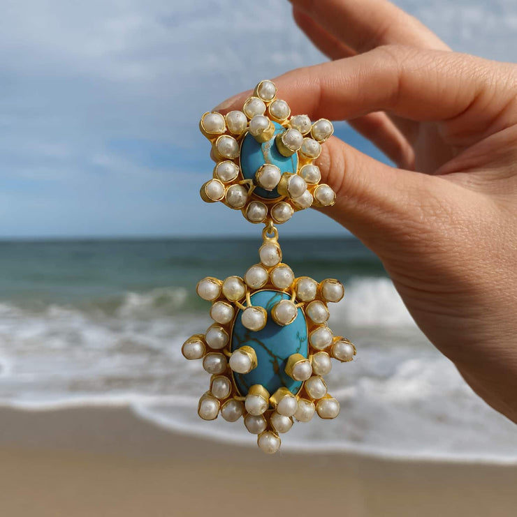 Amazon.com: Oversized Beaded Turquoise Tassels Earring, Big Turquoise  Statement Earrings Large Aqua Seed Beads Teal Boho Bridesmaid Jewelry :  Handmade Products